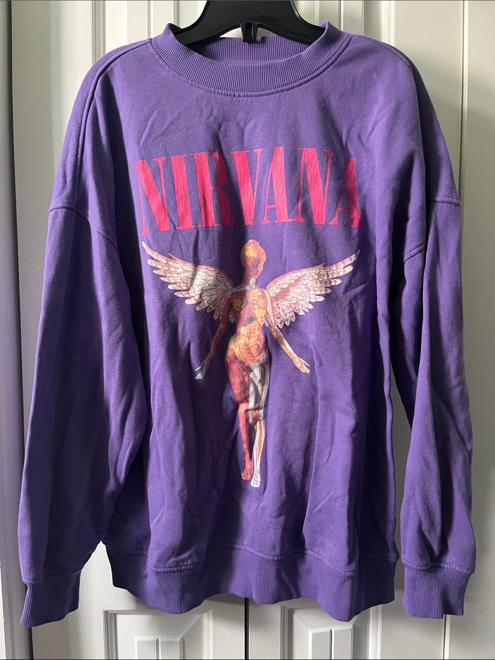 H&M Purple Sweatshirt with Pink Nirvana Text and Angel Graphic